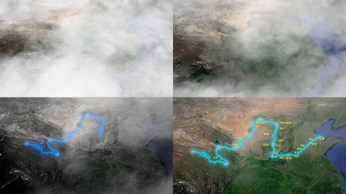 4K黄河几字湾水系地图视频演示