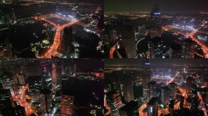 浙江绍兴世茂天际中心高楼大厦夜晚夜景航拍