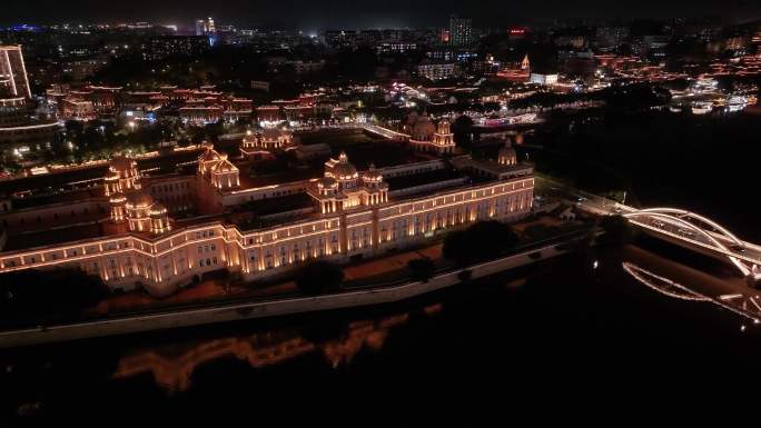 福州台江区中洲岛夜晚夜景航拍解放大桥福建