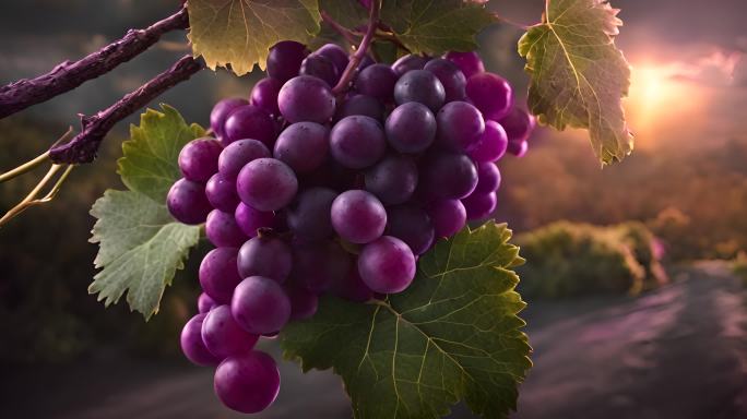 枝头上丰收成熟的葡萄