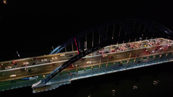 杭州钱塘江复兴大桥夜晚夜景航拍车流交通浙