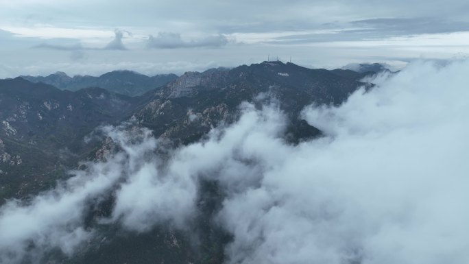 蒙山景区 平邑县寿星 穿云航拍蒙山素材