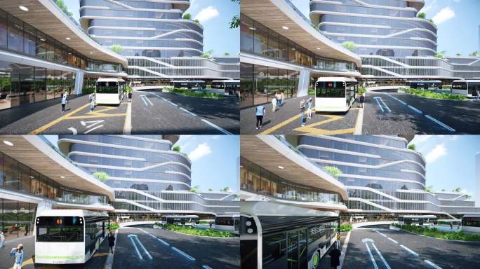商业 汽车站 三维视频 公交车站 科技