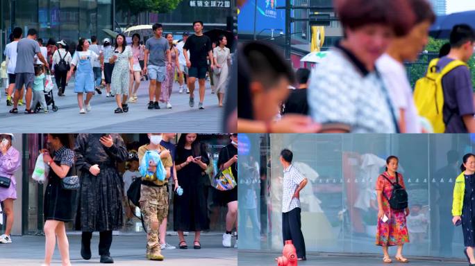 城市夏天暑假酷暑高温炎热街道人群人流街景