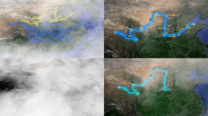 4K长江黄河水系分布地图多视频合集