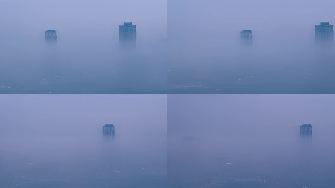 大雾中的城市高楼建筑-广西柳州河东新区