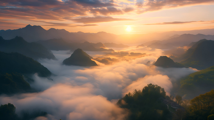 美丽中国 日出云海 群山乡村