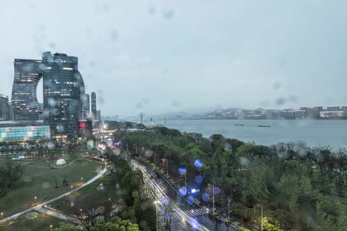 杭州钱塘江江景雨过天晴延时摄影