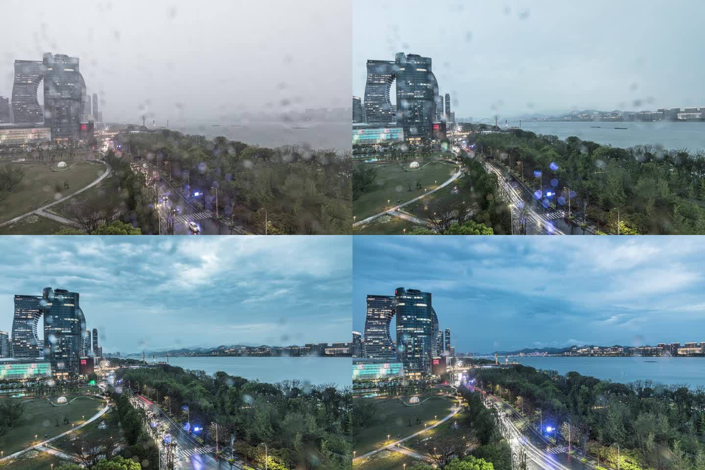 杭州钱塘江江景雨过天晴延时摄影