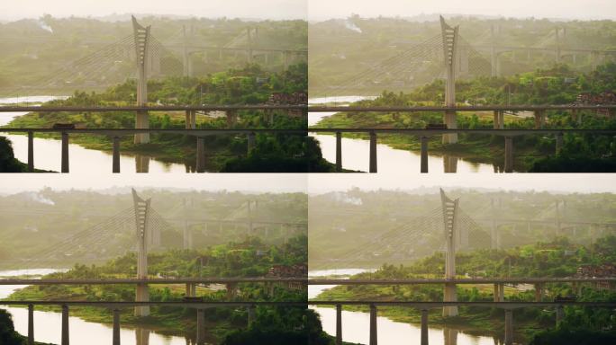 泸州城市风景之夕阳下的沱江六桥