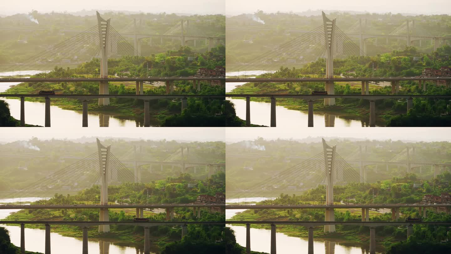 泸州城市风景之夕阳下的沱江六桥