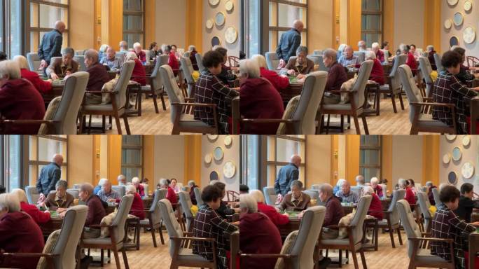 老年人打麻将养老敬老院晚年生活老龄化社会