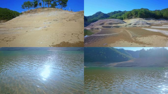 水湖旱季水湖  地貌裸露景色  鱼排餐厅