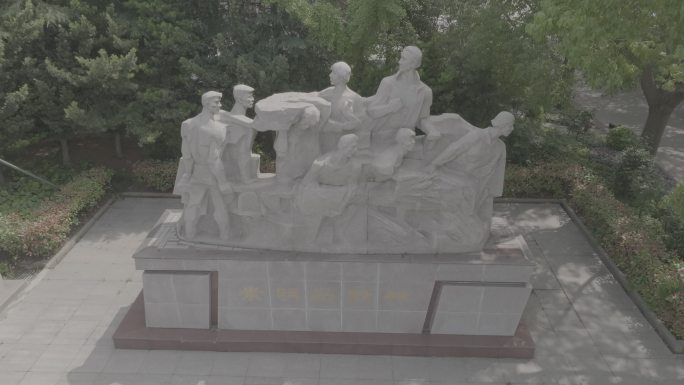 崇明岛精神大理石雕像4K航拍log素材