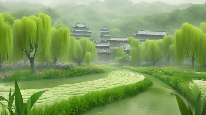 青色自然风景寺庙庙宇背景