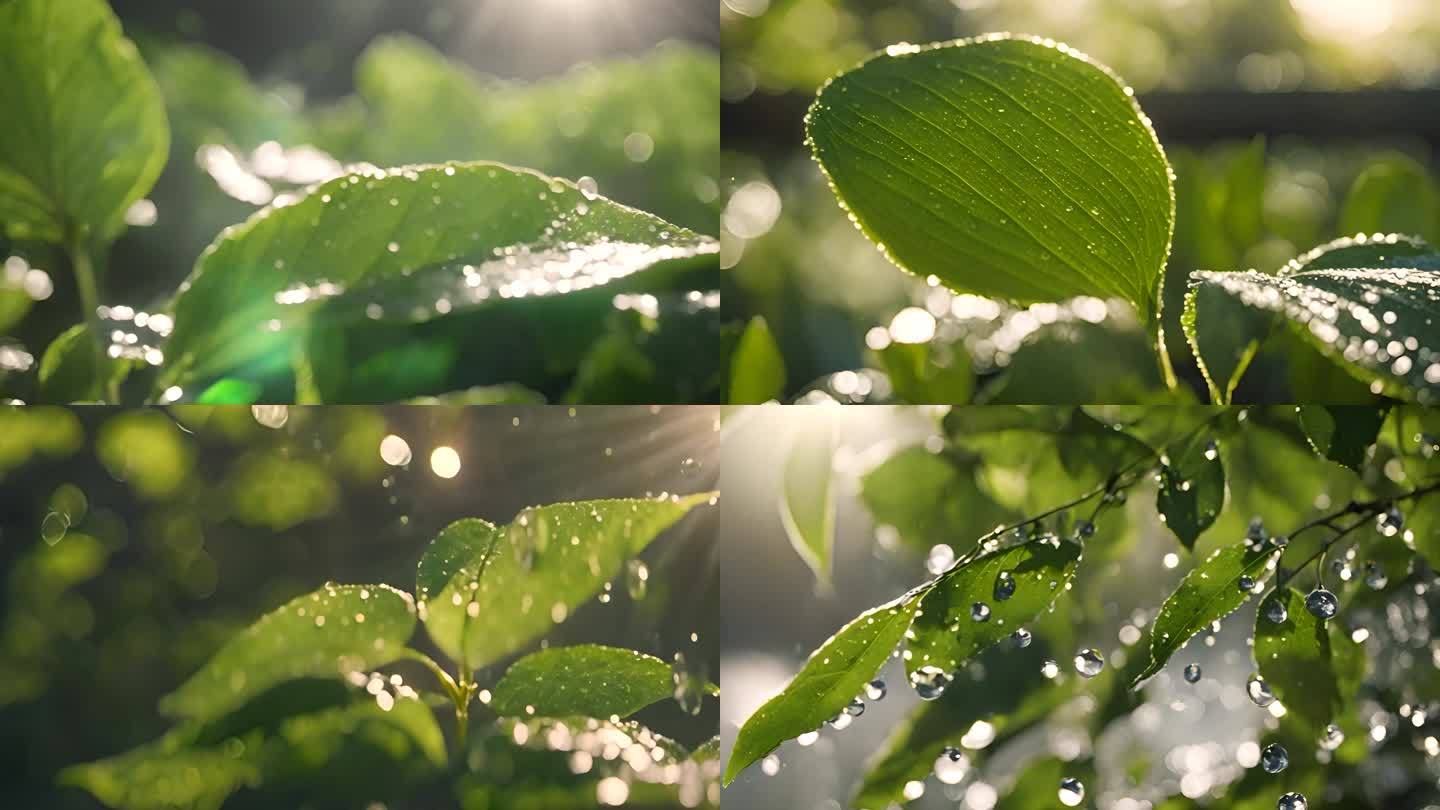 清晨 阳光 植物 绿叶 水滴