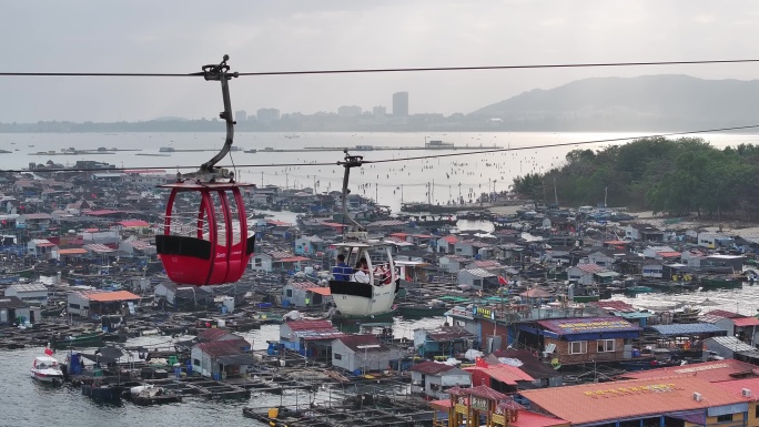 4K-Log-航拍海南陵水猴岛旅游缆车