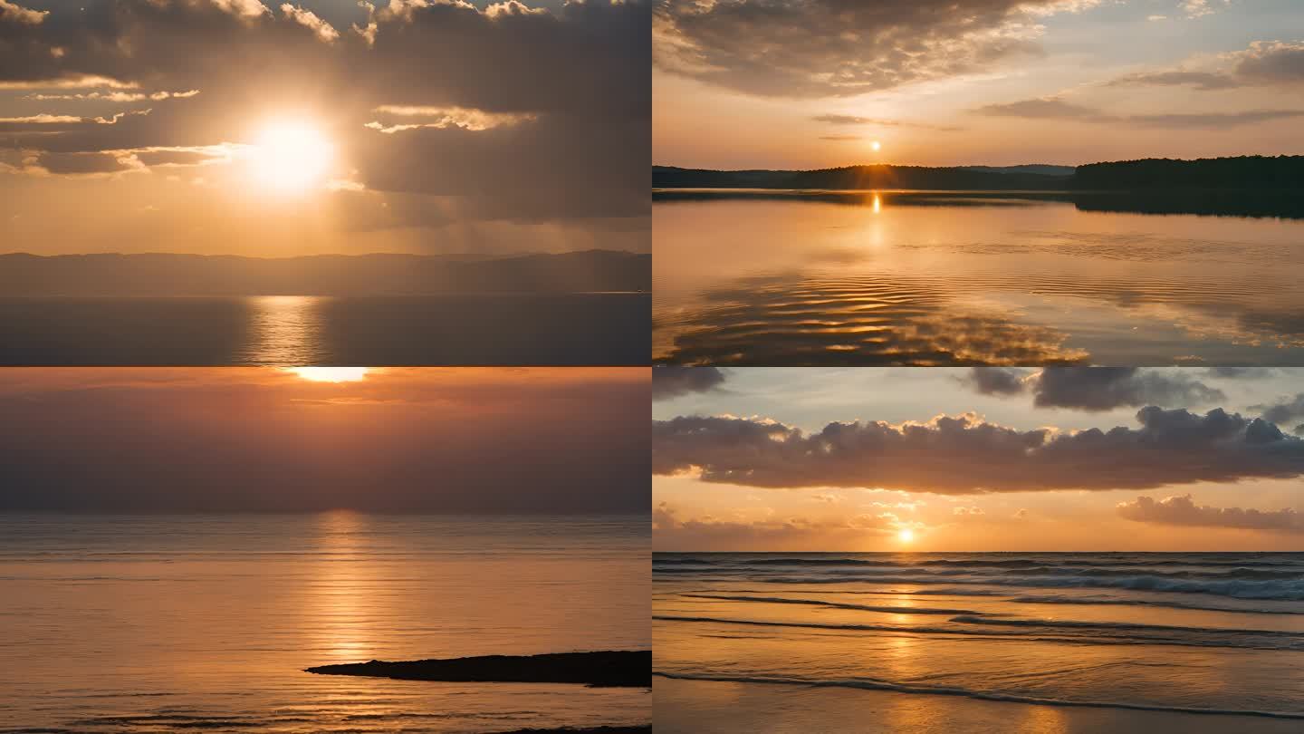 金色大海 夕阳 海滩