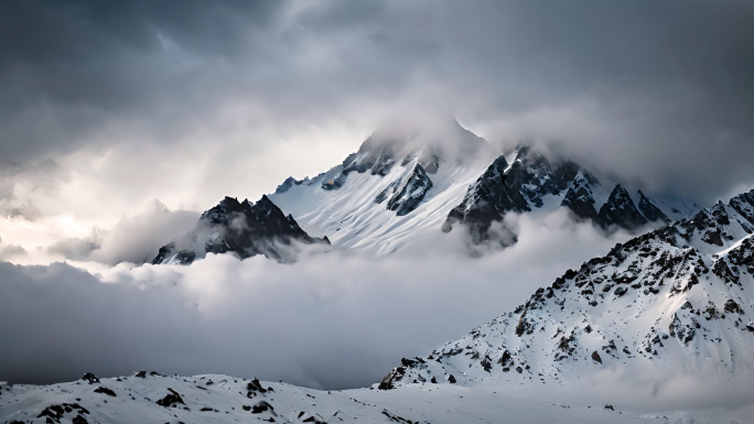 雪山雪峰 云雾日出大气唯美