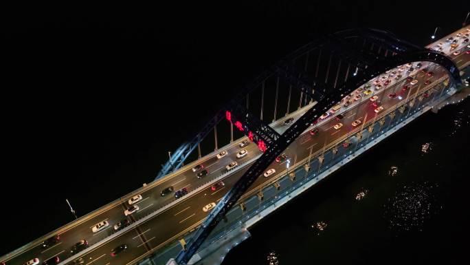 杭州钱塘江复兴大桥夜晚夜景航拍车流交通浙