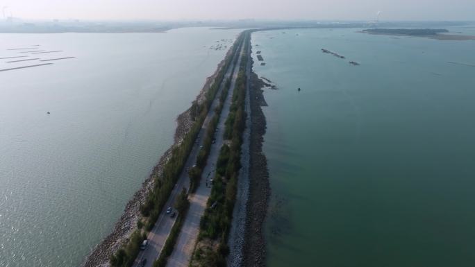 广西钦州三墩岛海上公路航拍镜头