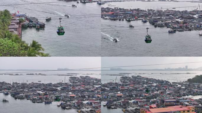 4K-Log-航拍海南陵水猴岛旅游缆车