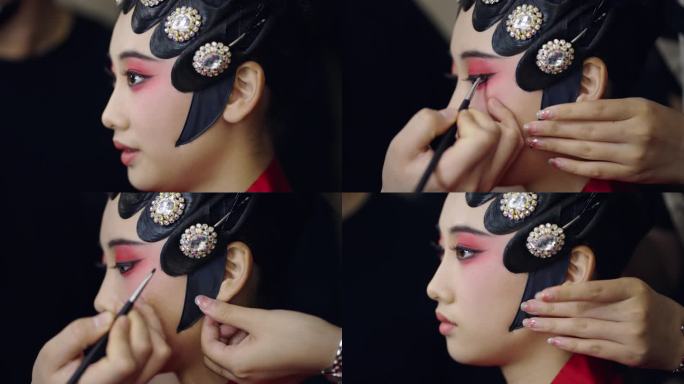 4K实拍京剧艺术之绝美妆造与妆容上眼妆