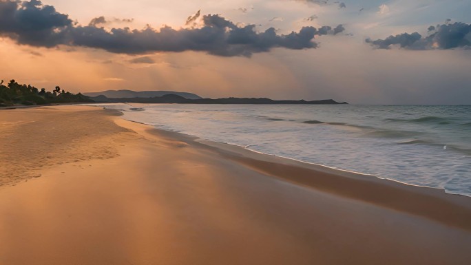 夕阳下的海滩 天空