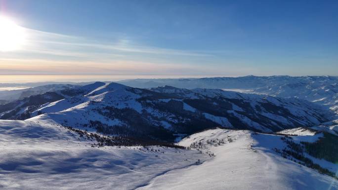 可可托海滑雪场航拍夕阳