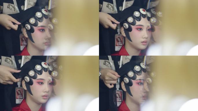 4K实拍京剧艺术之绝美妆造与妆容戴发套