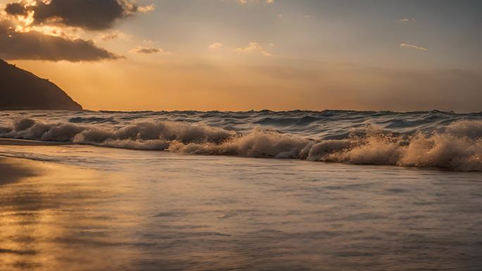 夕阳下的大海 沙滩