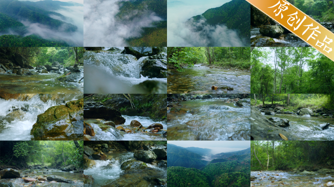 4k森林大自然山泉水溪流流水山水自然风景