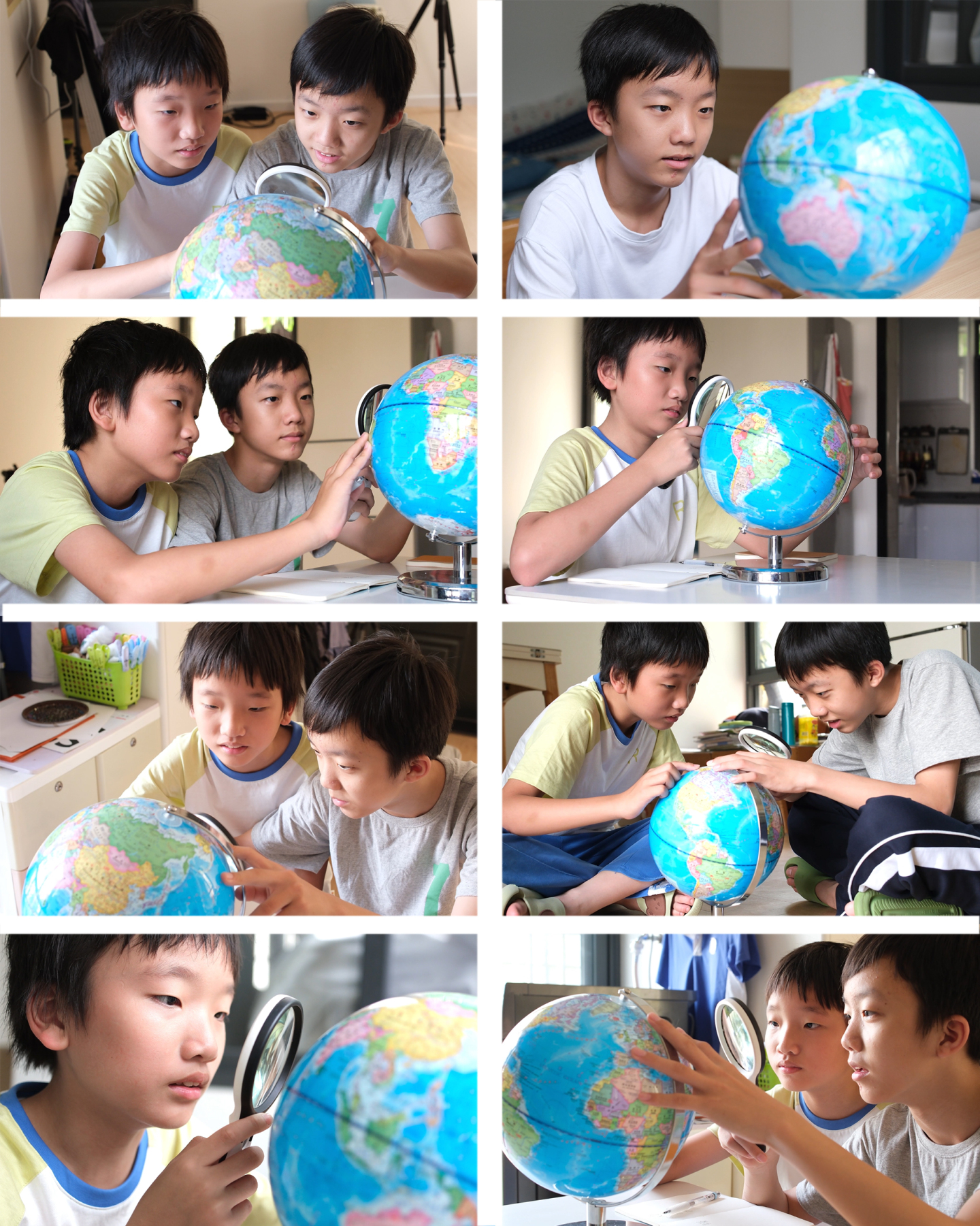 少年儿童使用地球仪
