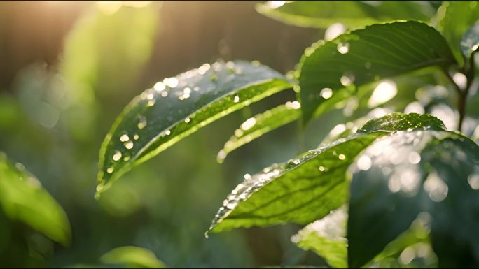 唯美绿叶雨露