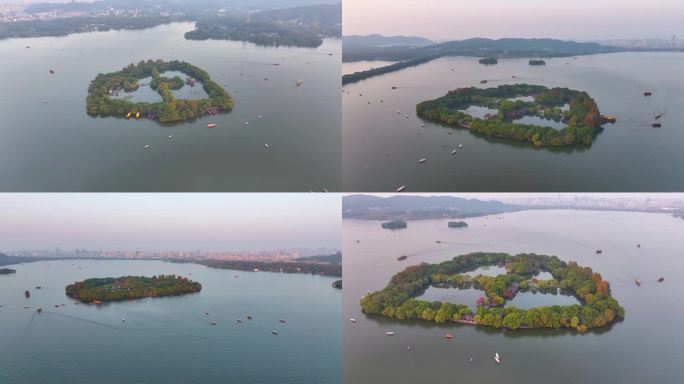 杭州西湖景区三潭印月小瀛洲航拍风景大自然