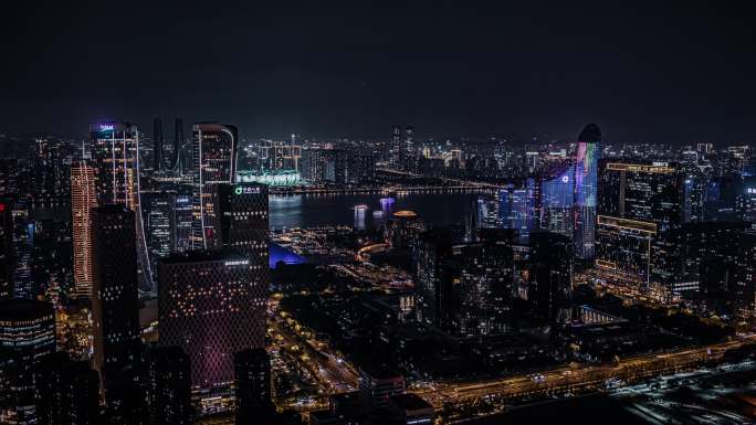 4K杭州钱江新城夜景航拍