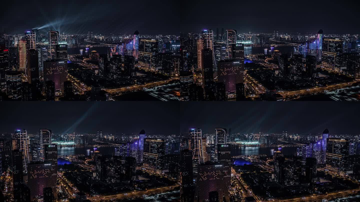 4K杭州钱江新城夜景航拍