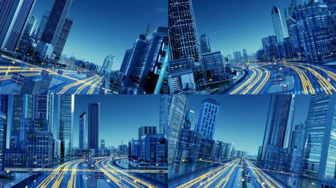 科技感城市生长建筑生长城市穿梭延伸