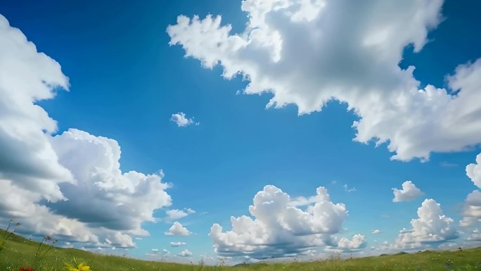 大草原空镜蓝天白云风景空镜