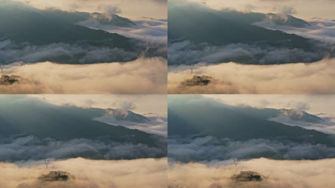 江西靖安山谷中的云雾航拍