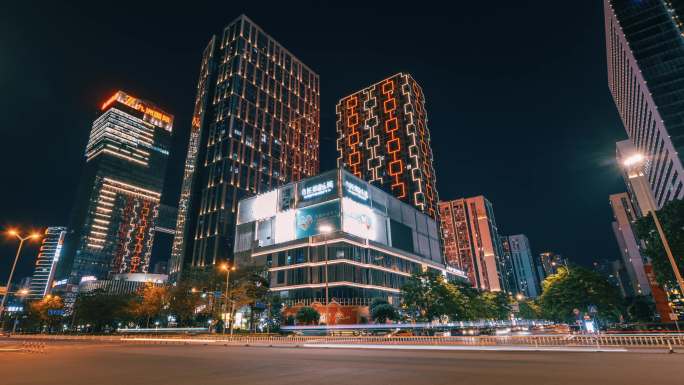 城市CBD建筑群与车流夜景延时-广西柳州