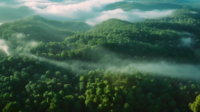 森林树木云雾航拍