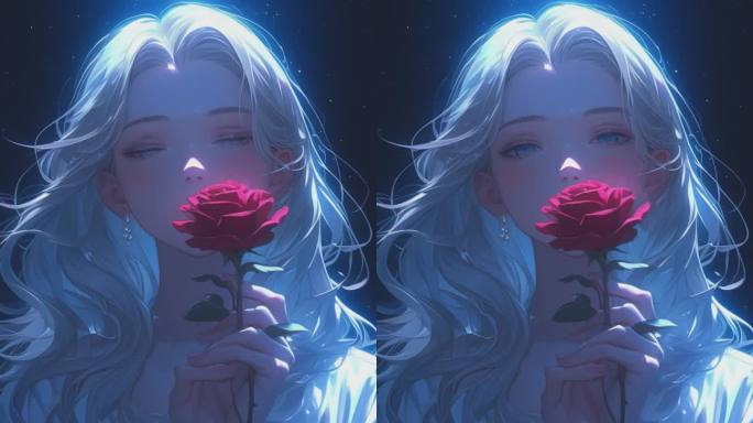 二次元白发玫瑰少女