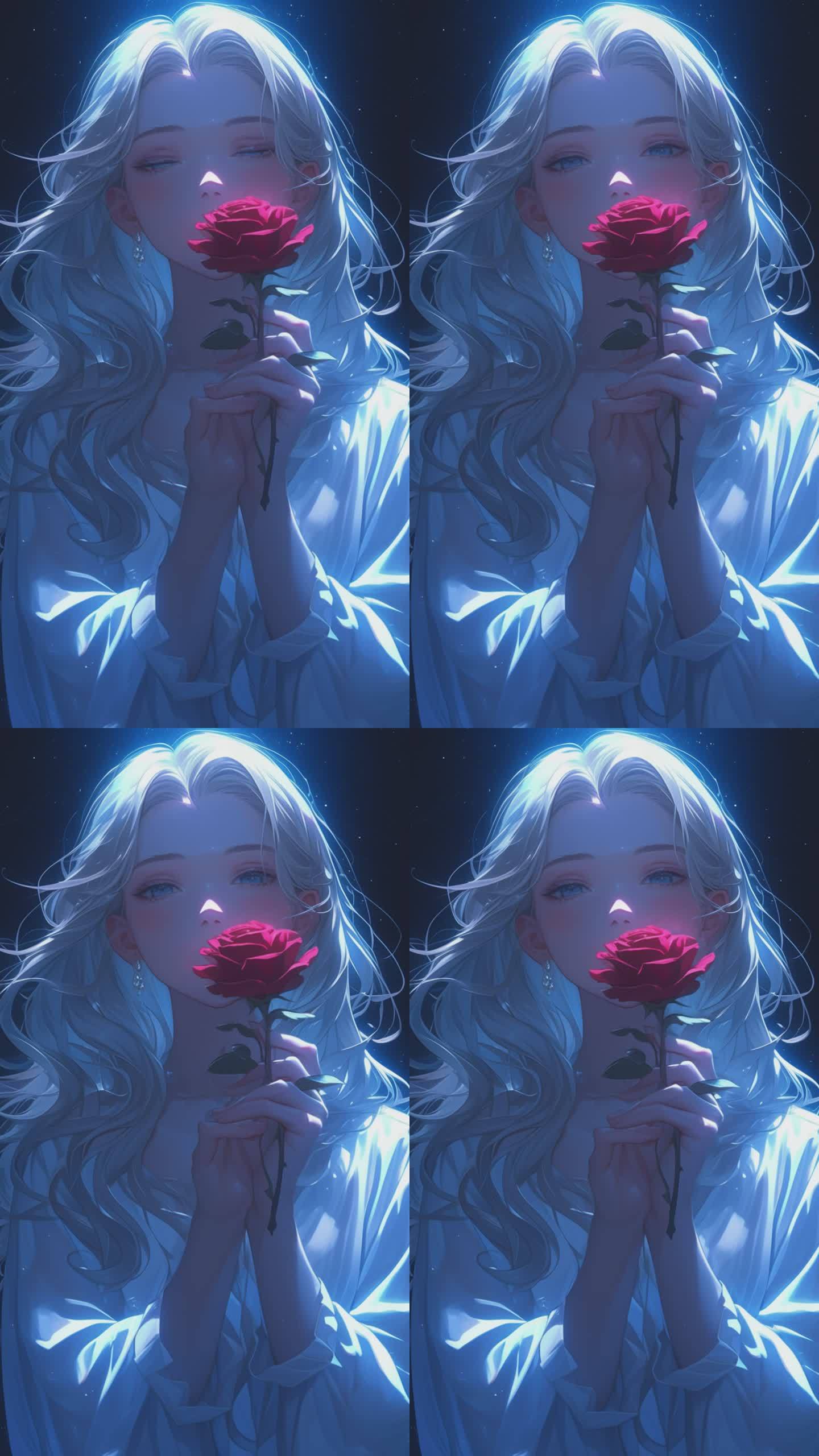 二次元白发玫瑰少女