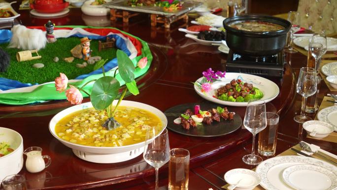 藏族特色餐厅菜品藏茶展示4k超高清