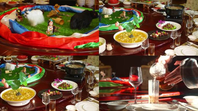 藏族特色餐厅菜品藏茶展示4k超高清