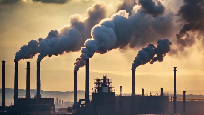工业污染大烟筒冷却塔化工污染空气质量雾霾