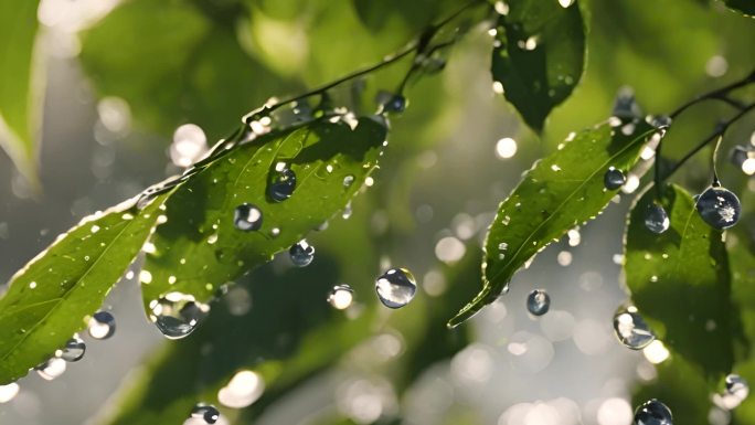 清晨阳光下的雨水