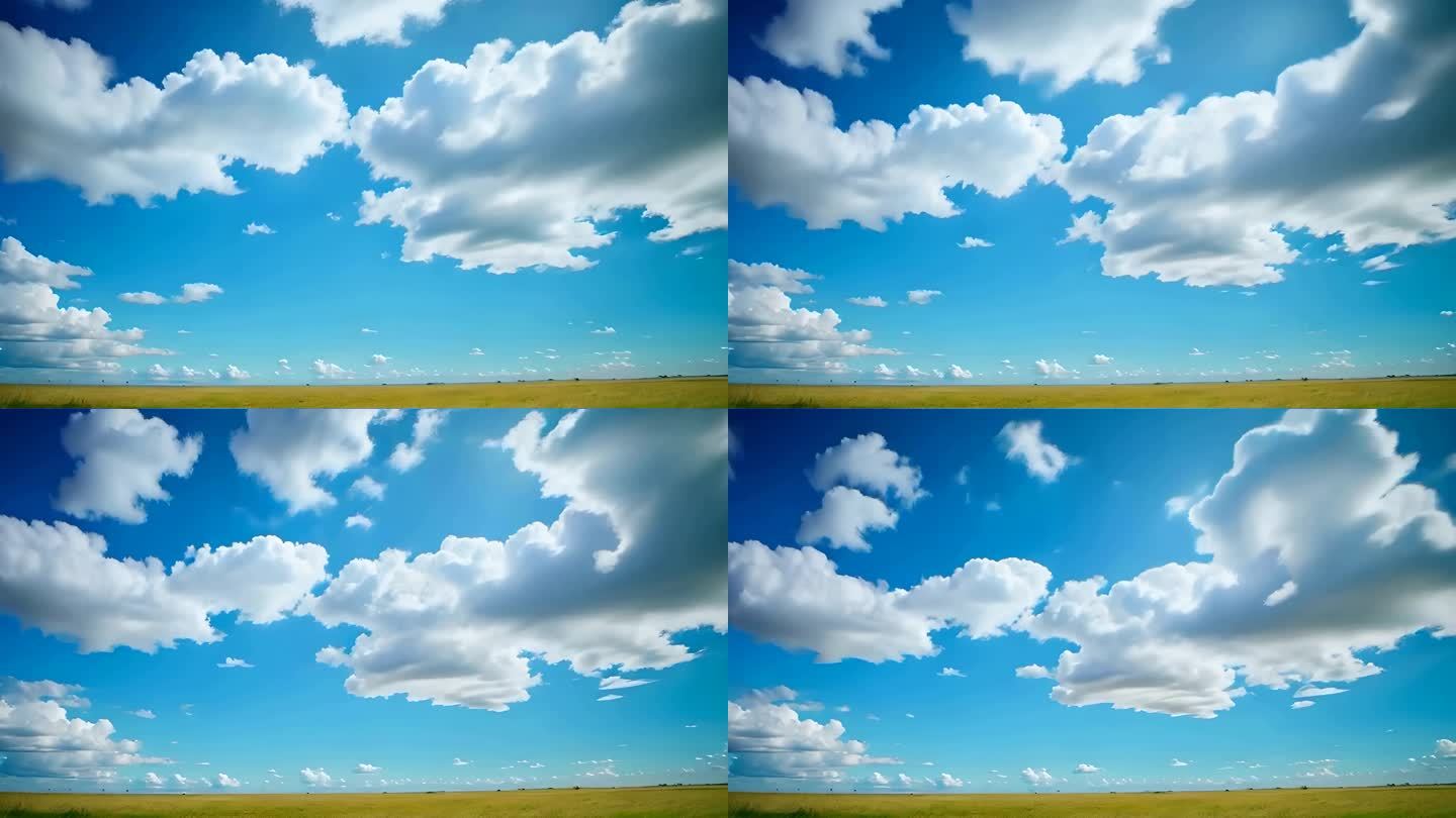 大草原空镜蓝天白云风景空镜