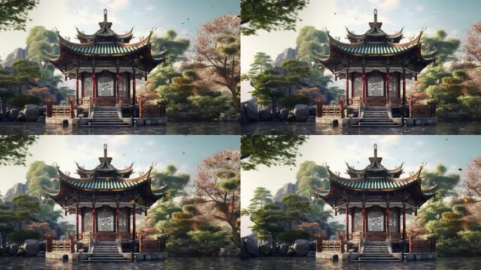 中国风中式古风亭子白天景色